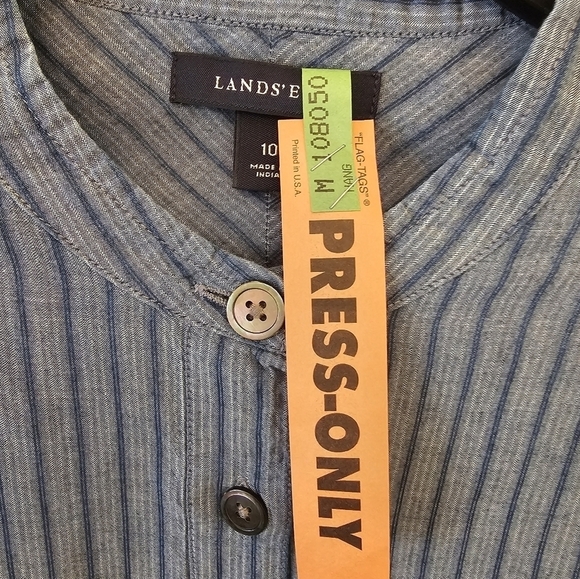 Land's End Size 10 100% Cotton Blue Stripe Tie Waist Belt Dress Dry Cleaned - Picture 5 of 12